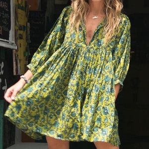 Natural Life Aimee green blue floral mini dress tunic size S